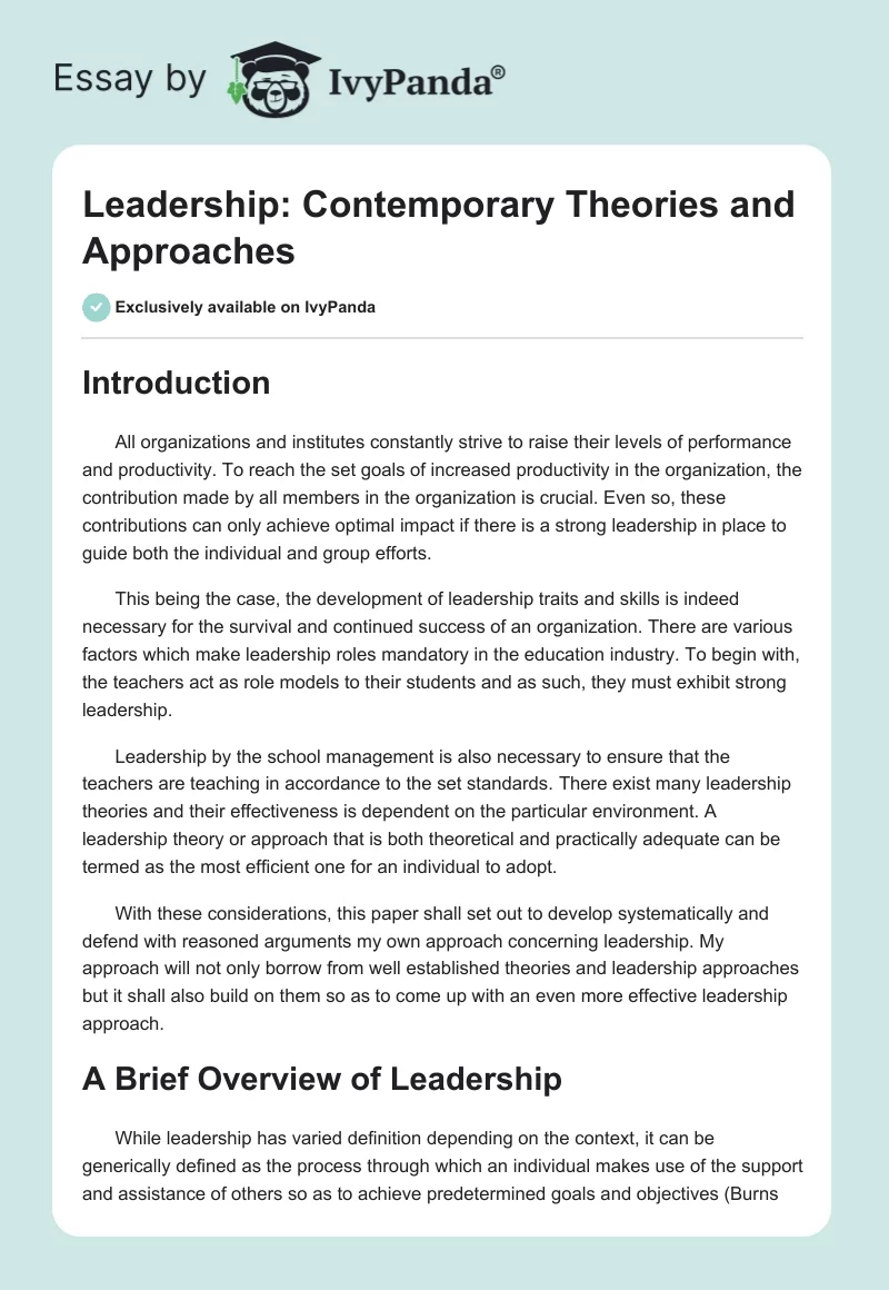 Leadership: Contemporary Theories and Approaches. Page 1