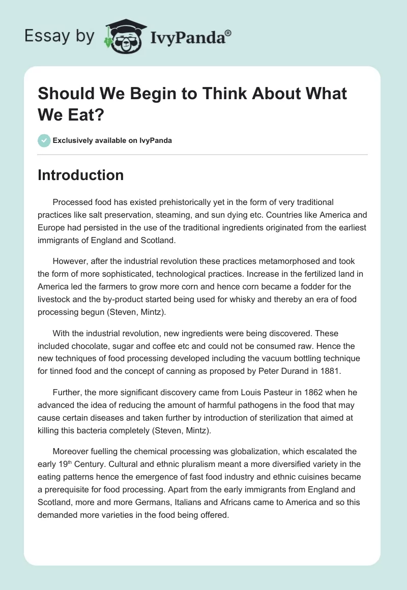 Should We Begin to Think About What We Eat?. Page 1
