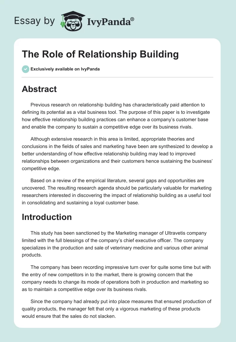 The Role of Relationship Building. Page 1