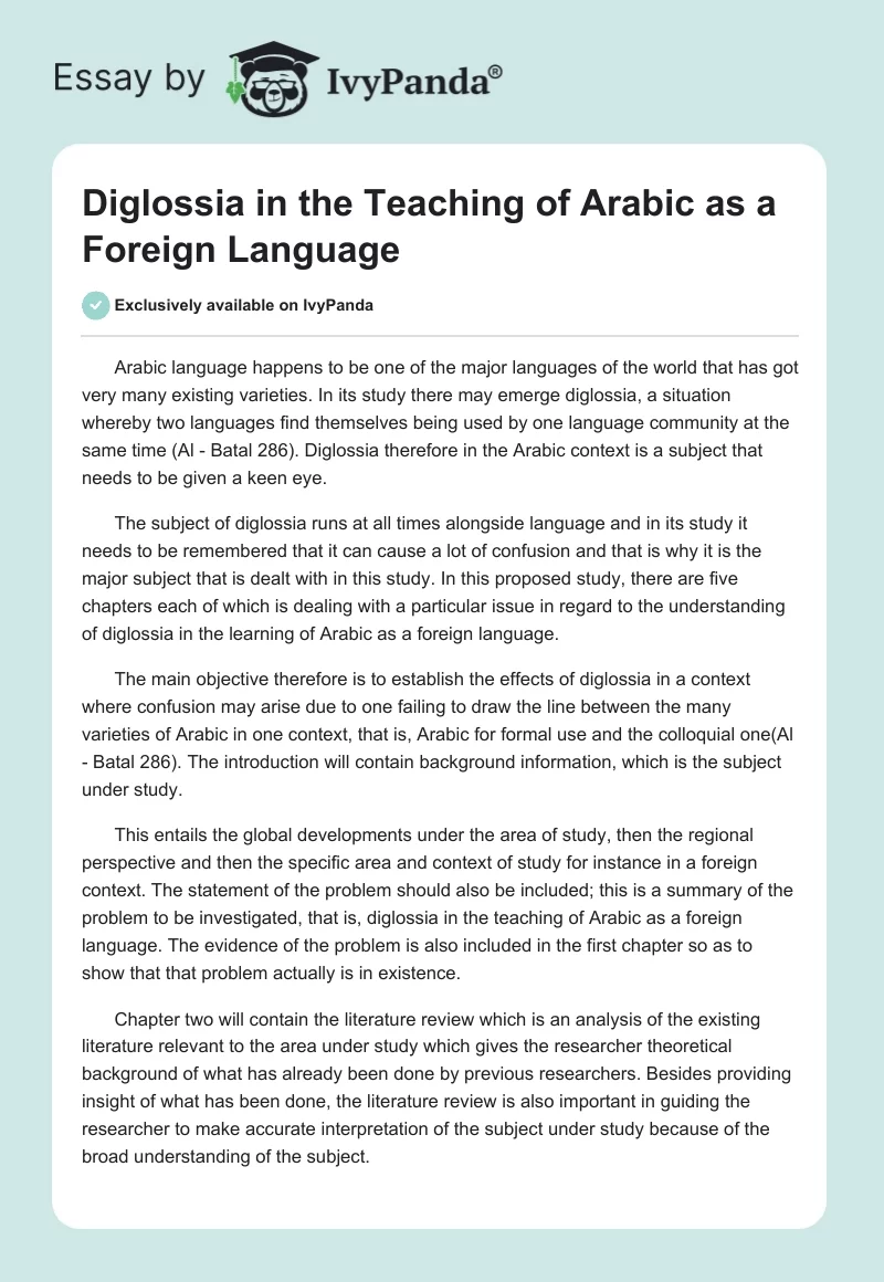Diglossia in the Teaching of Arabic as a Foreign Language. Page 1