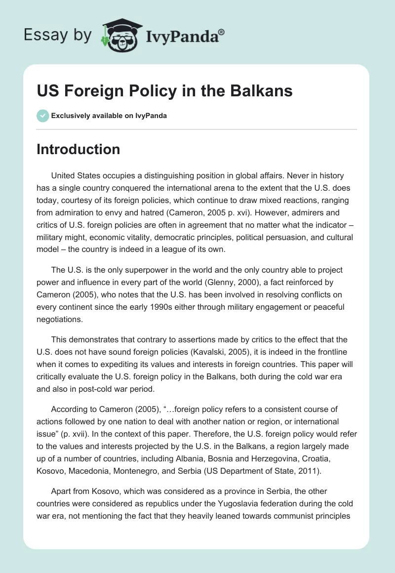 US Foreign Policy in the Balkans. Page 1