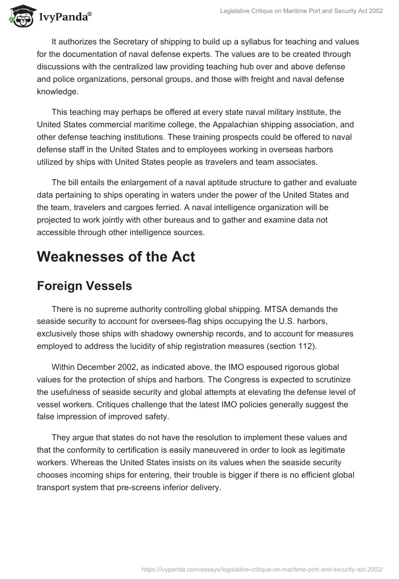 Legislative Critique on Maritime Port and Security Act 2002. Page 3