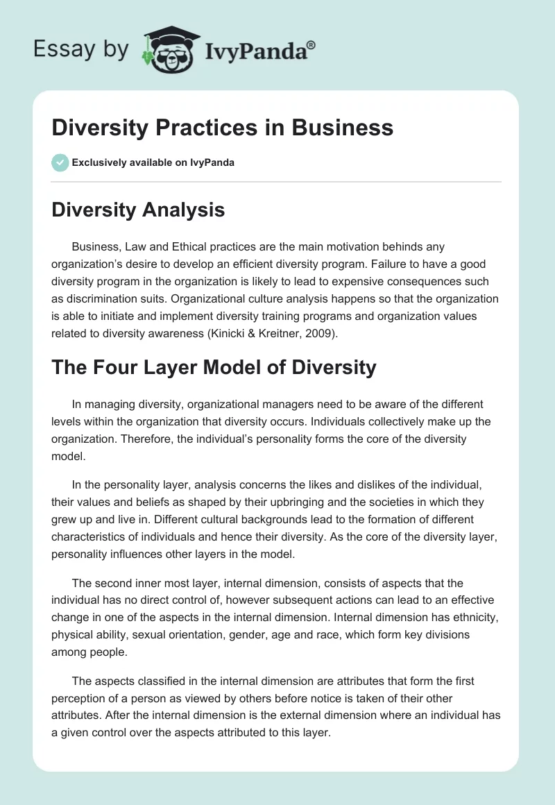 Diversity Practices in Business. Page 1