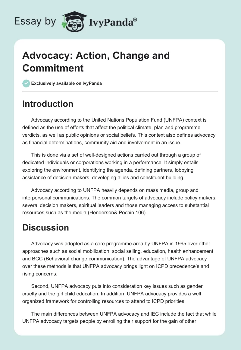 Advocacy: Action, Change and Commitment. Page 1