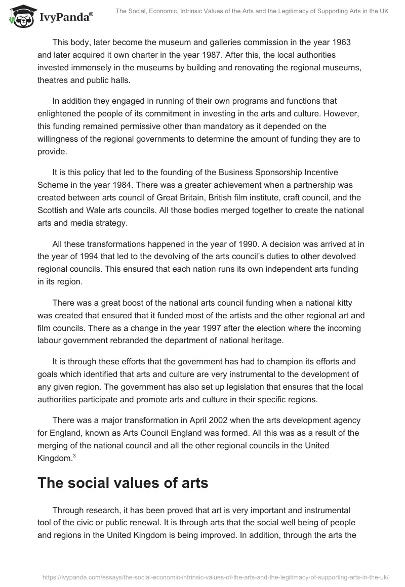 The Social, Economic, Intrinsic Values of the Arts and the Legitimacy of Supporting Arts in the UK. Page 4