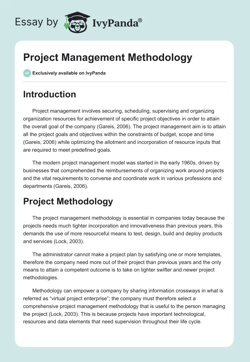 Project Management Methodology. Page 1