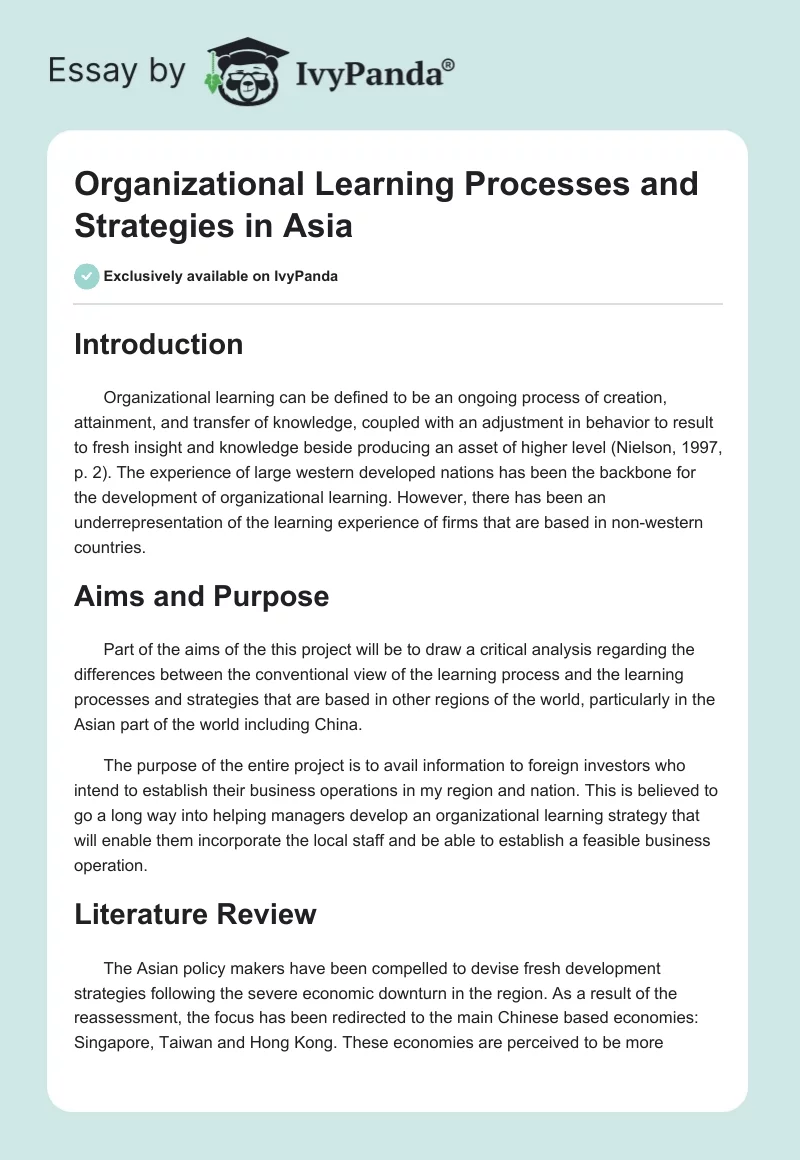 Organizational Learning Processes and Strategies in Asia. Page 1