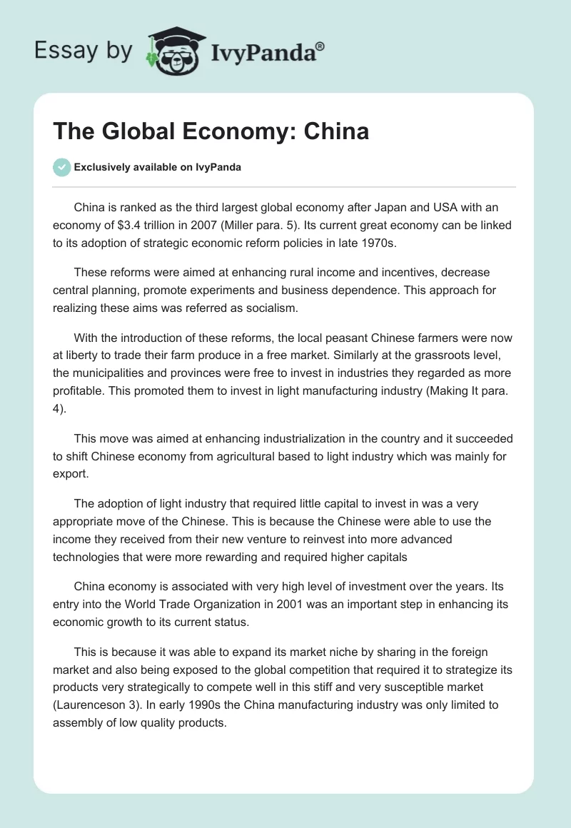 The Global Economy: China. Page 1