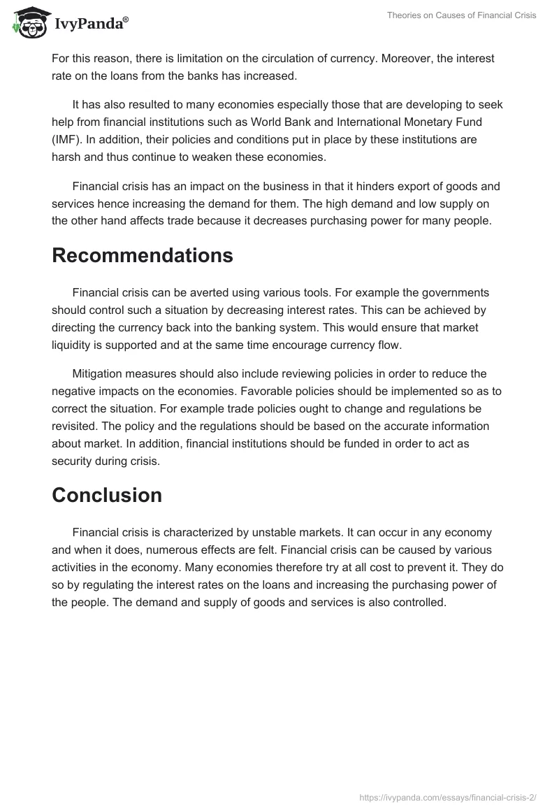 Theories on Causes of Financial Crisis. Page 2