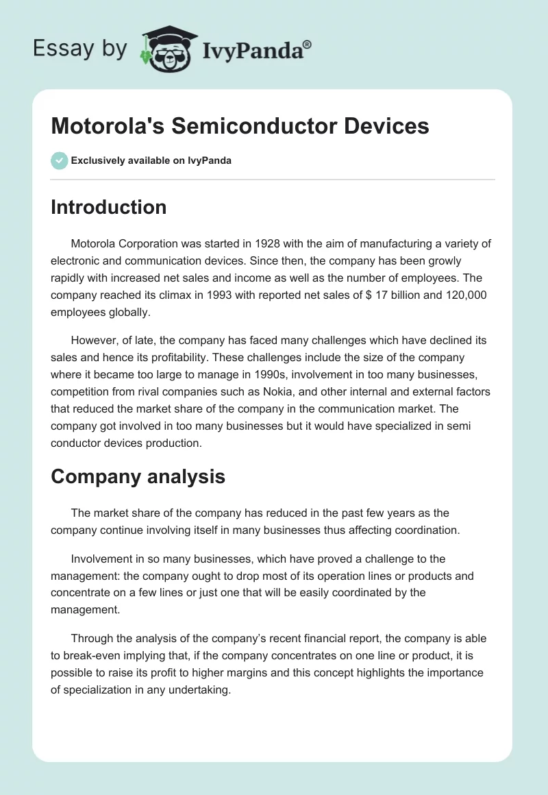 Motorola's Semiconductor Devices. Page 1