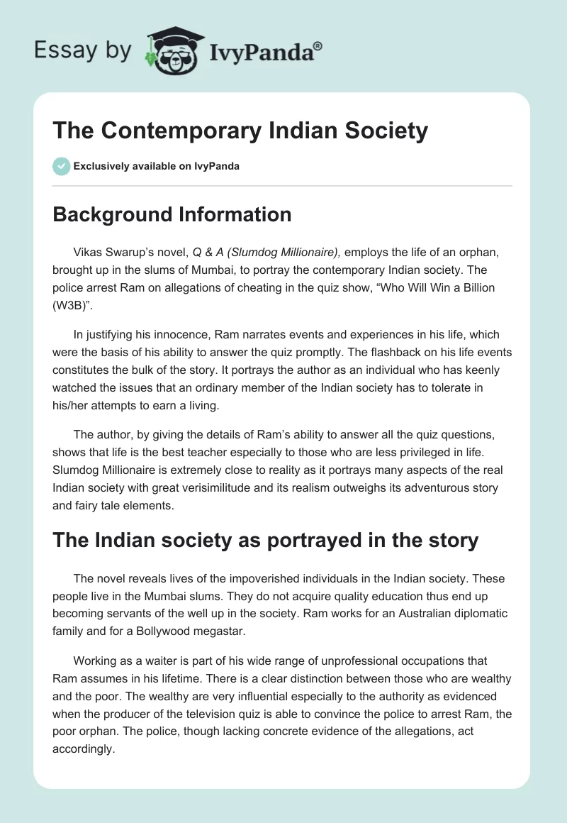 The Contemporary Indian Society. Page 1