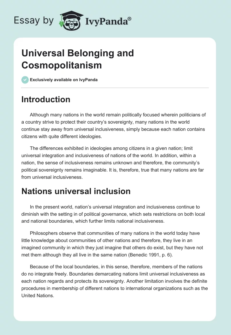 Universal Belonging and Cosmopolitanism. Page 1