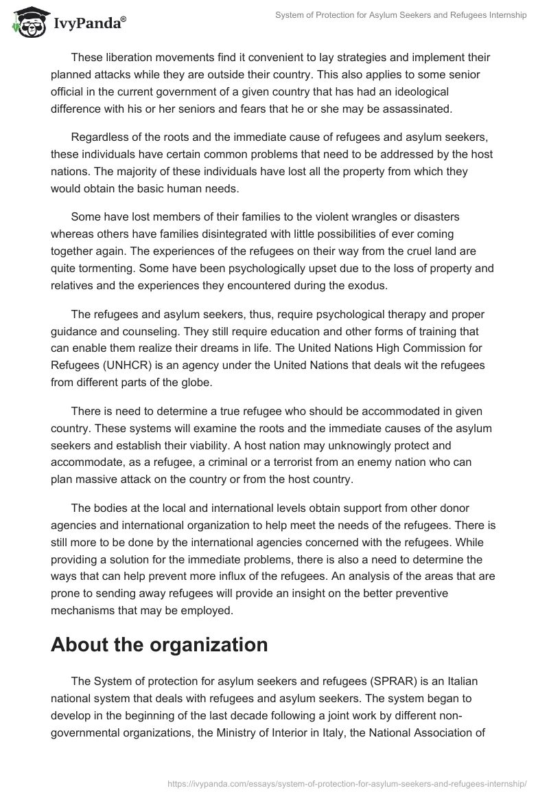 System of Protection for Asylum Seekers and Refugees Internship. Page 2