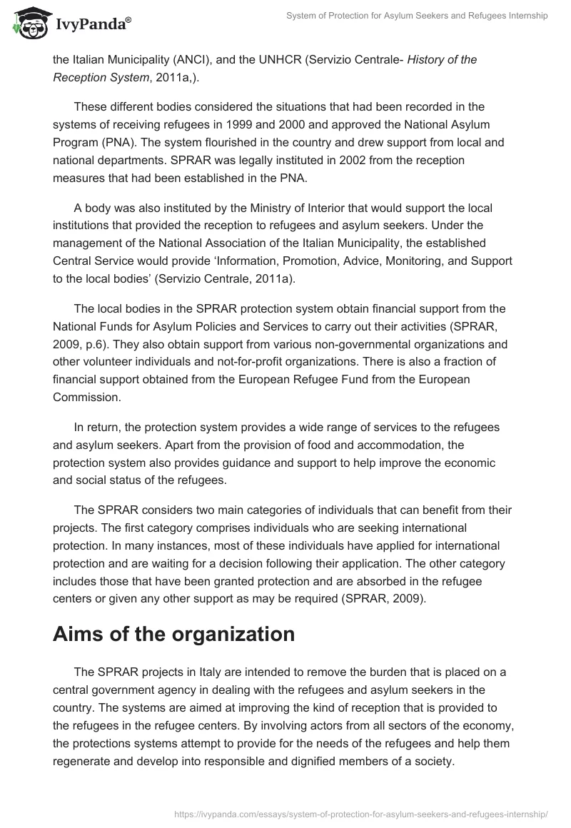 System of Protection for Asylum Seekers and Refugees Internship. Page 3