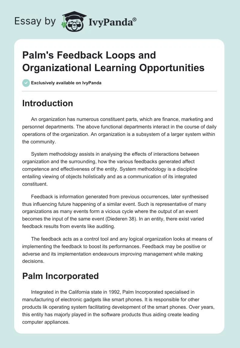 Palm's Feedback Loops and Organizational Learning Opportunities. Page 1