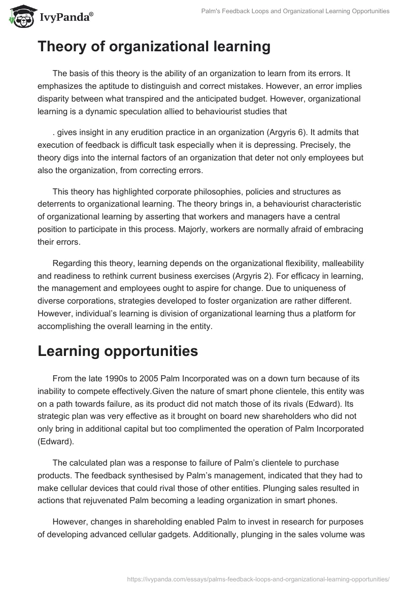 Palm's Feedback Loops and Organizational Learning Opportunities. Page 4