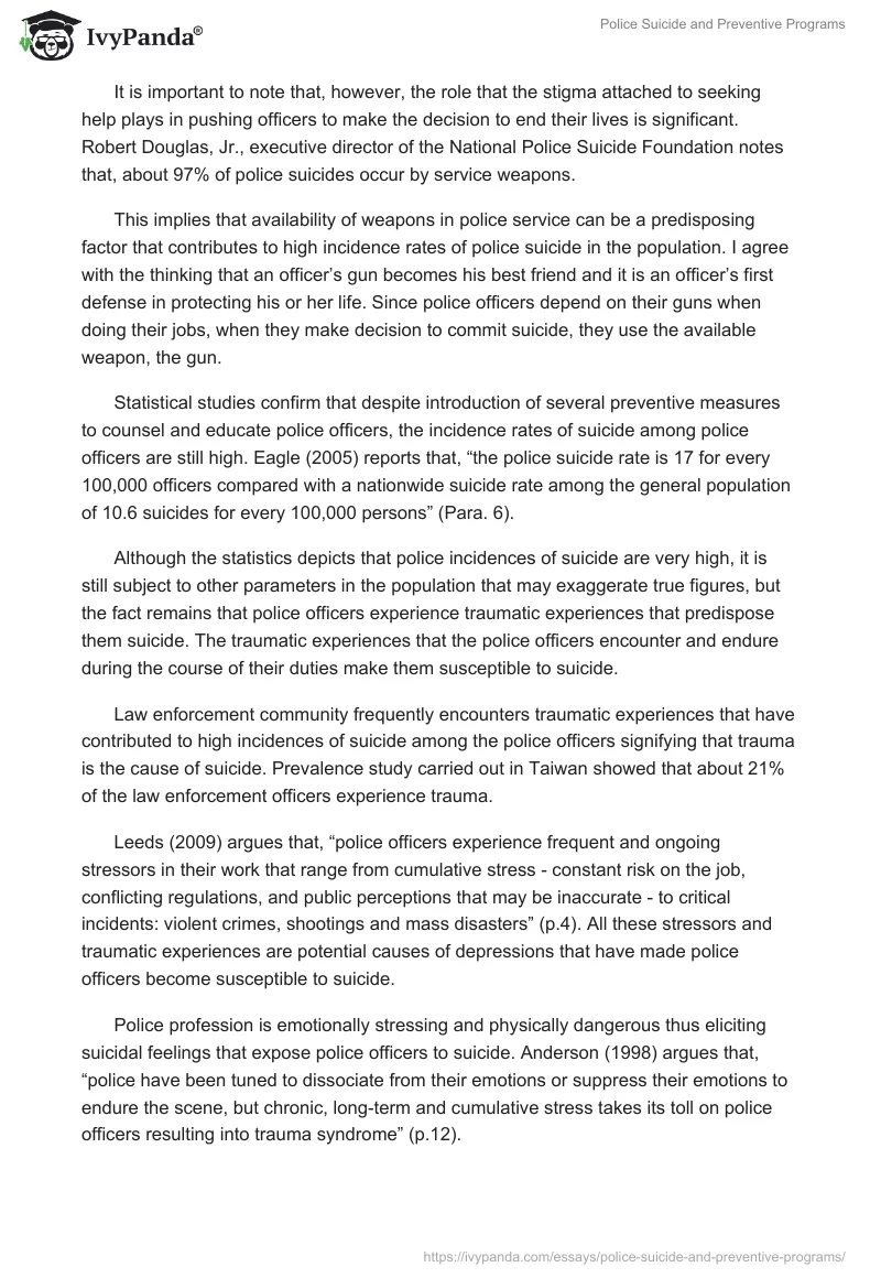Police Suicide and Preventive Programs. Page 2