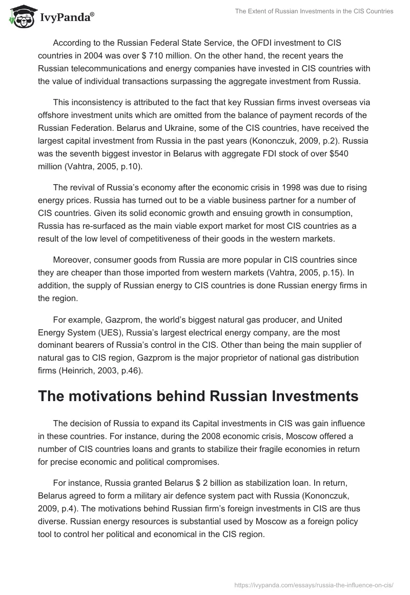 The Extent of Russian Investments in the CIS Countries. Page 2
