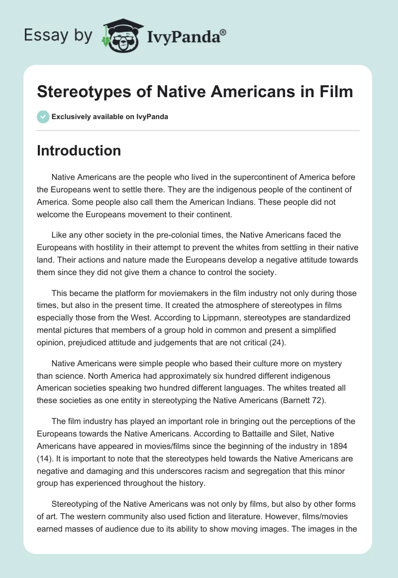 Stereotypes of Native Americans in Film. Page 1