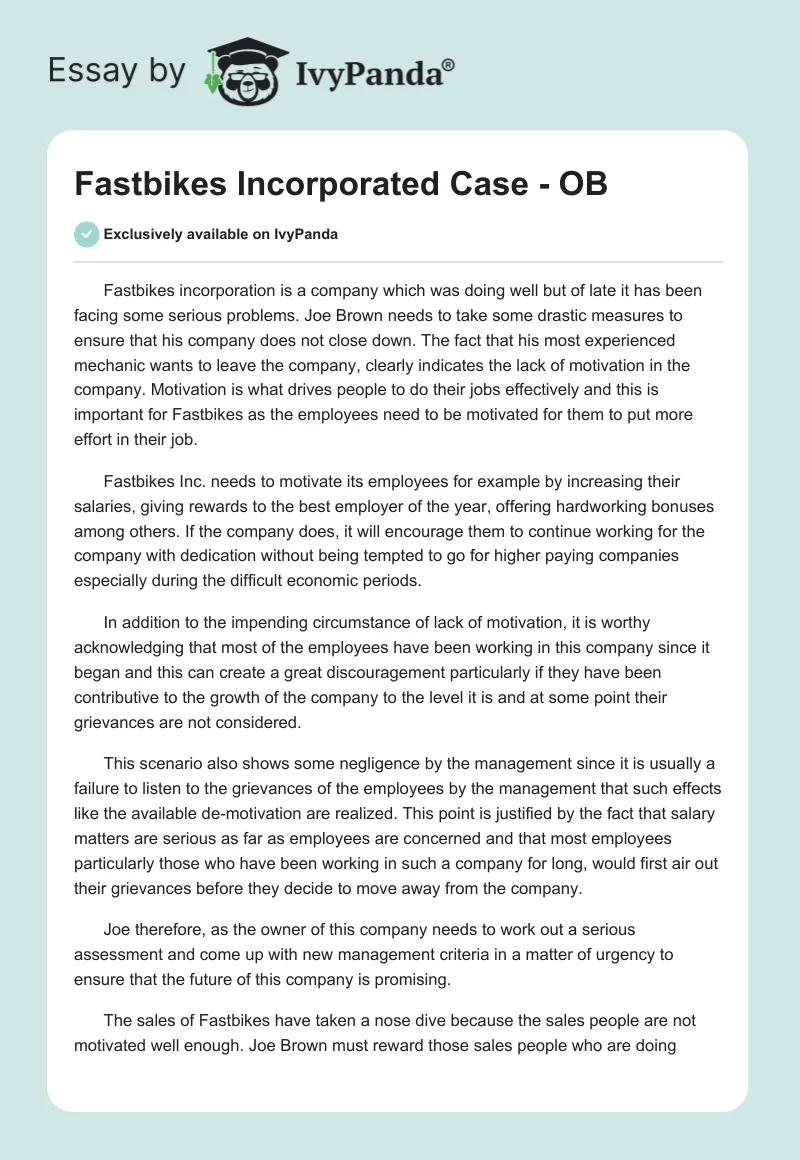 Fastbikes Incorporated Case - OB. Page 1
