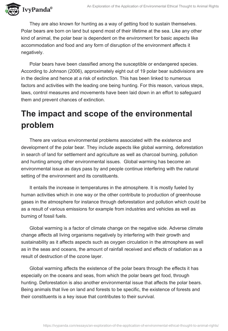 An Exploration of the Application of Environmental Ethical Thought to Animal Rights. Page 2