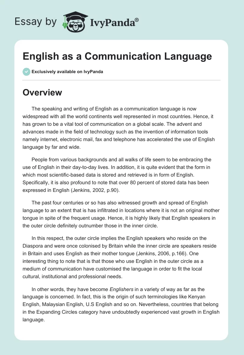 English as a Communication Language. Page 1