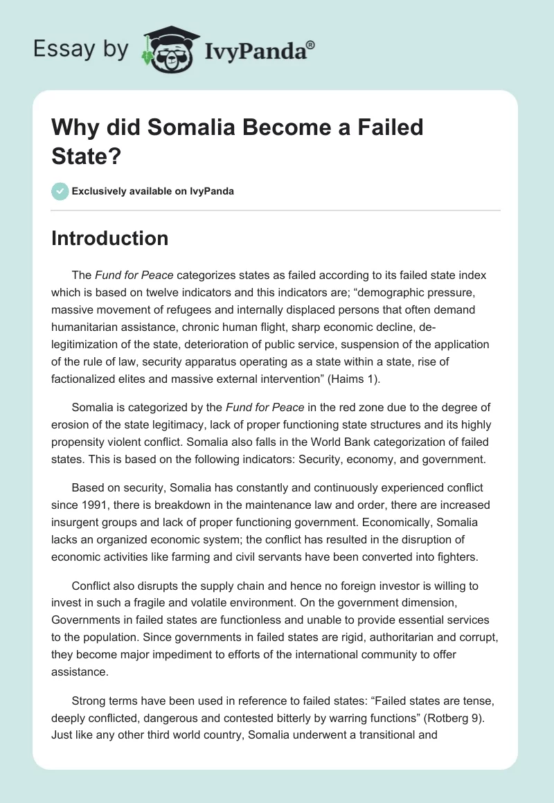 Why did Somalia Become a Failed State?. Page 1