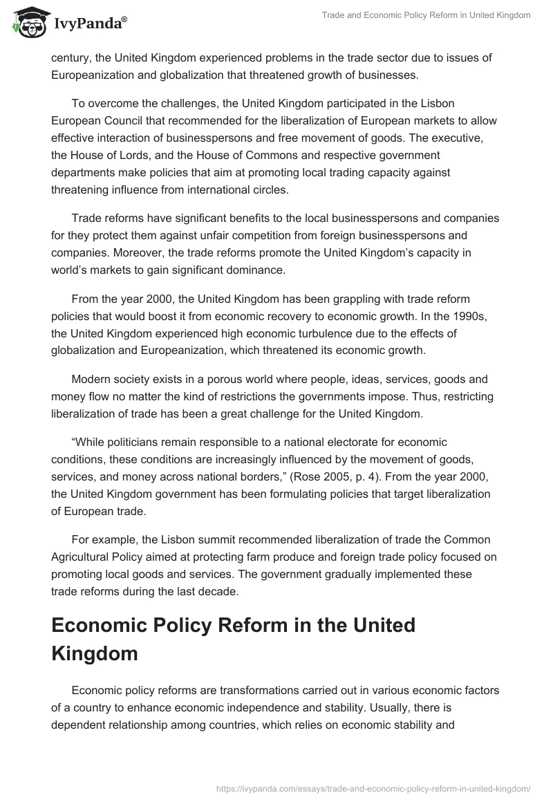 Trade and Economic Policy Reform in United Kingdom. Page 3