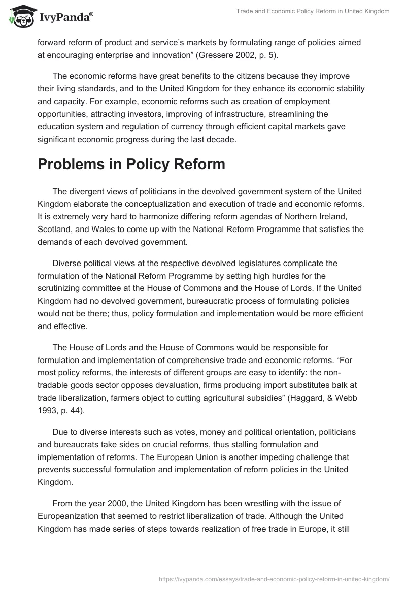 Trade and Economic Policy Reform in United Kingdom. Page 5