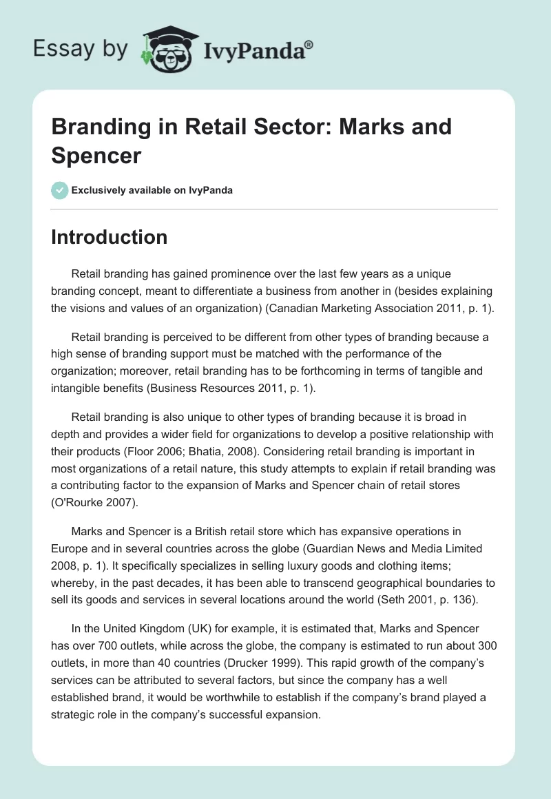 Branding in Retail Sector: Marks and Spencer. Page 1