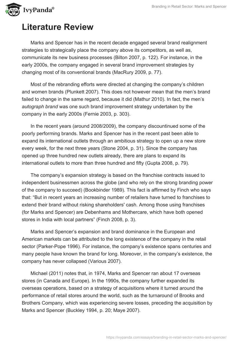 Branding in Retail Sector: Marks and Spencer. Page 2