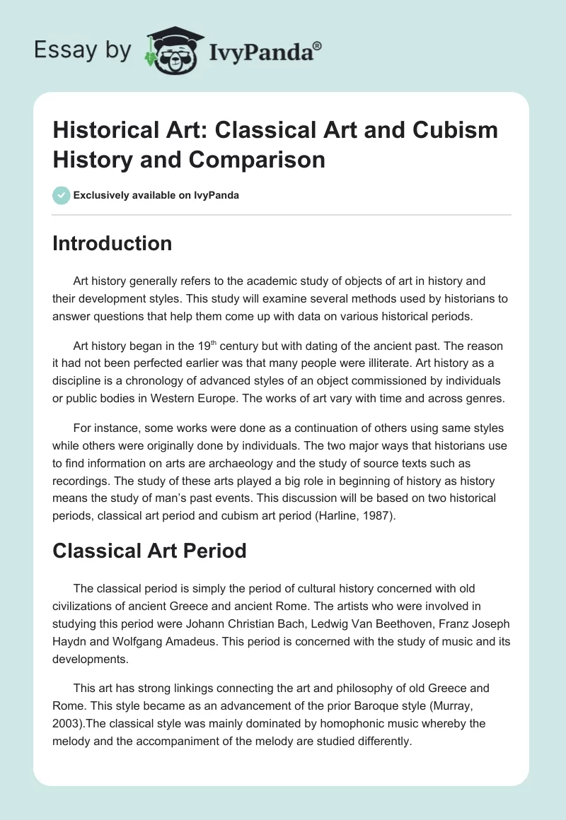Historical Art: Classical Art and Cubism History and Comparison. Page 1