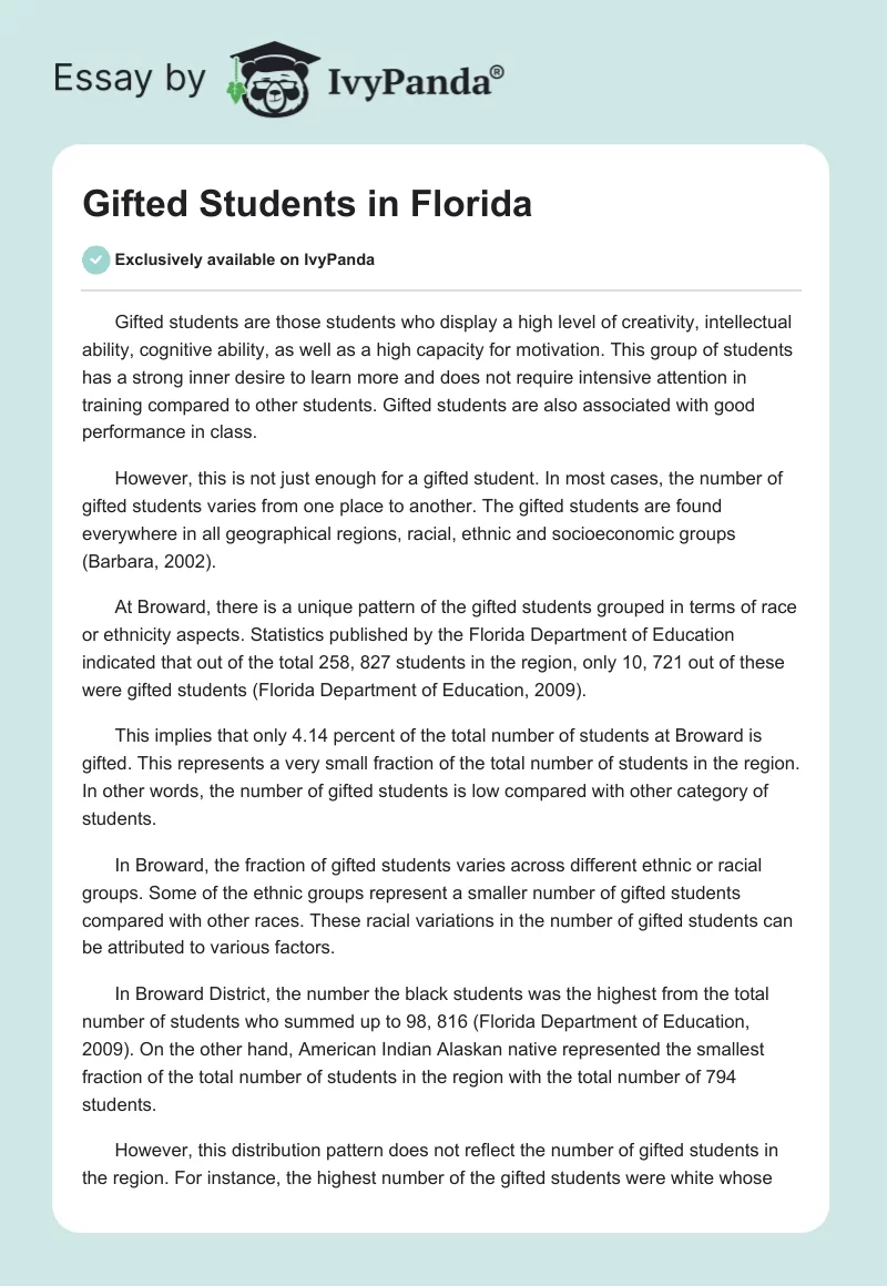 Gifted Students in Florida. Page 1