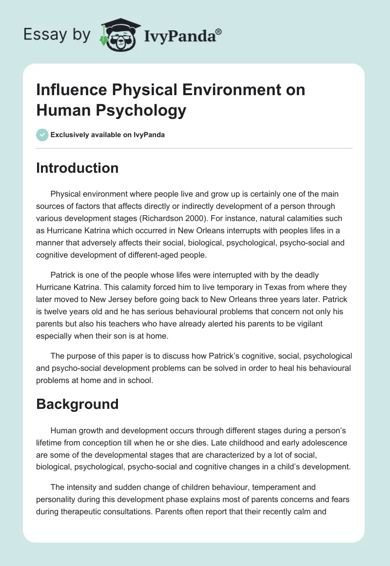 Influence Physical Environment on Human Psychology. Page 1