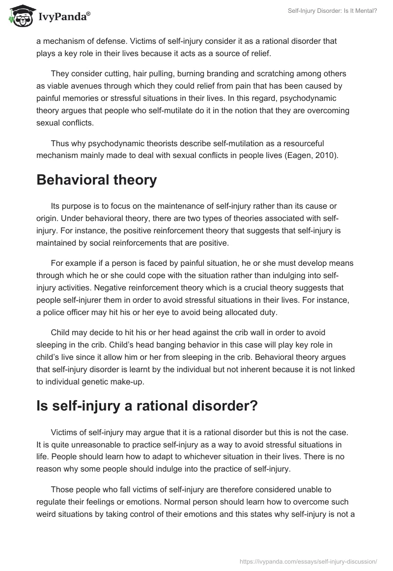 Self-Injury Disorder: Is It Mental?. Page 2