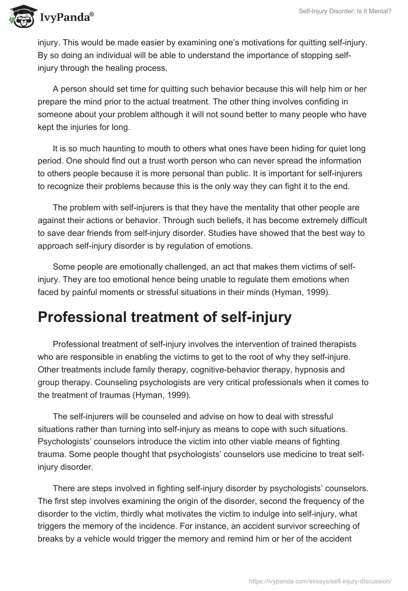 Self-Injury Disorder: Is It Mental?. Page 5