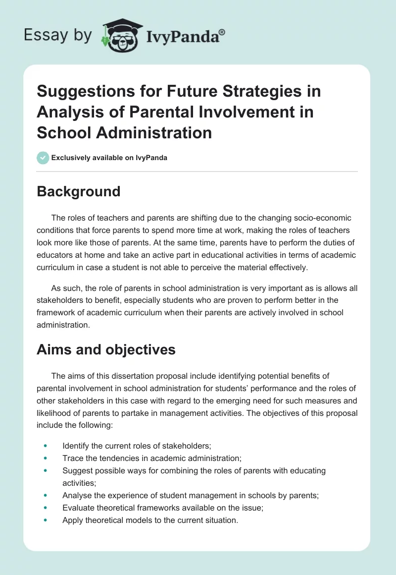 Suggestions for Future Strategies in Analysis of Parental Involvement in School Administration. Page 1