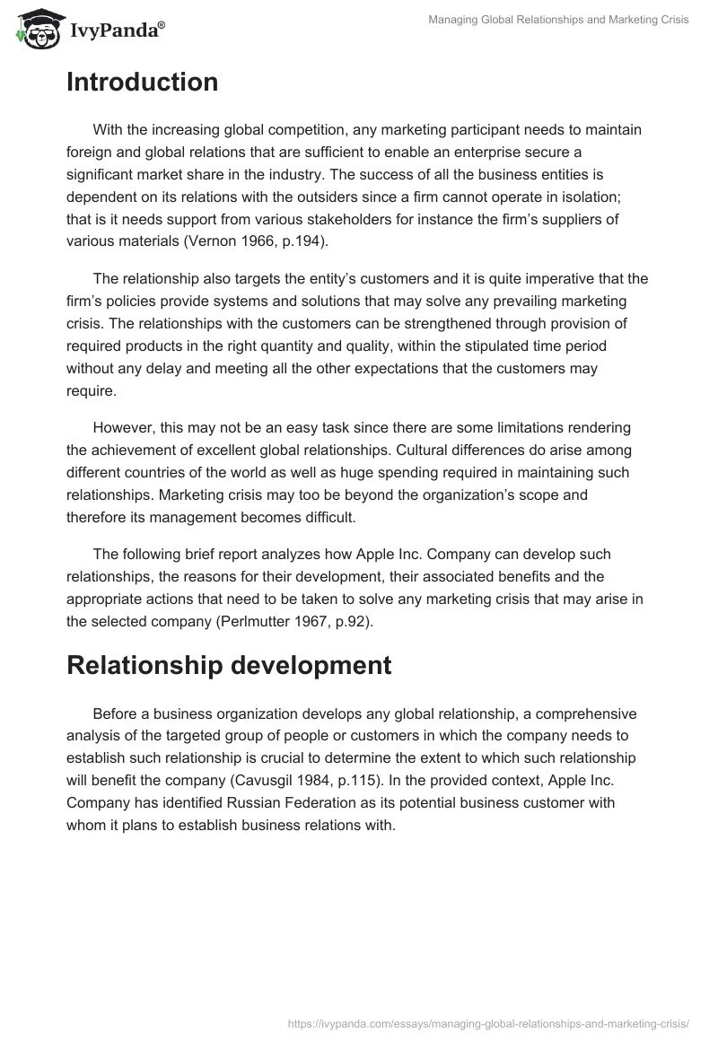 Managing Global Relationships and Marketing Crisis. Page 2