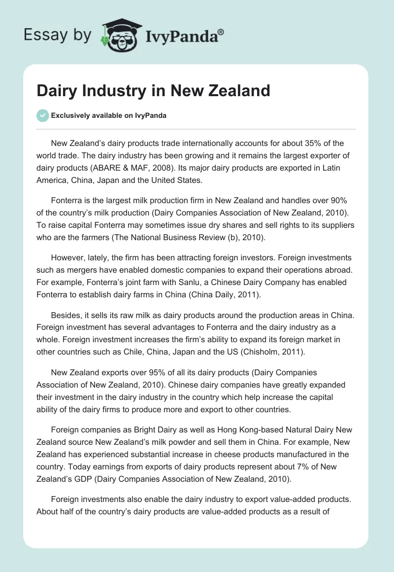 Dairy Industry in New Zealand. Page 1