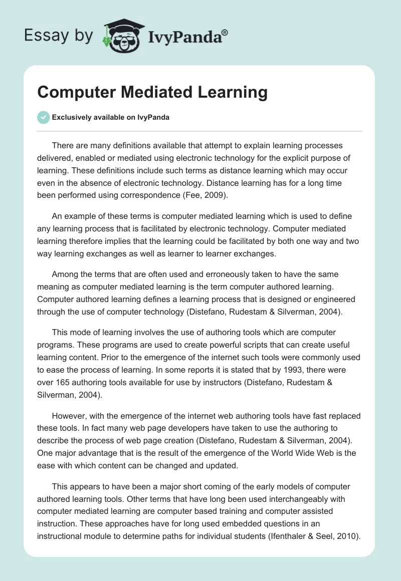 Computer Mediated Learning. Page 1