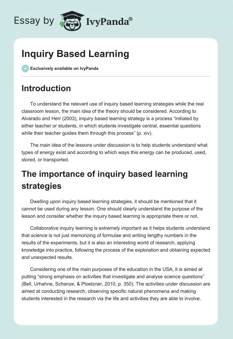 Inquiry Based Learning. Page 1