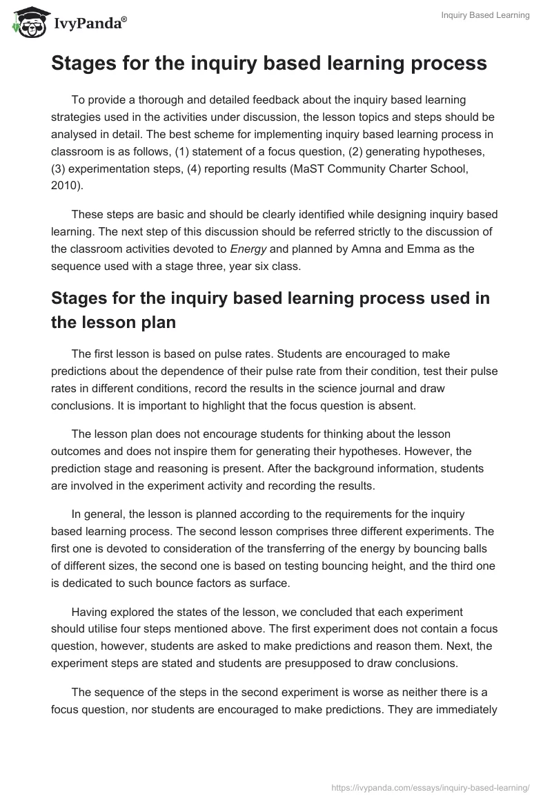 Inquiry Based Learning. Page 2