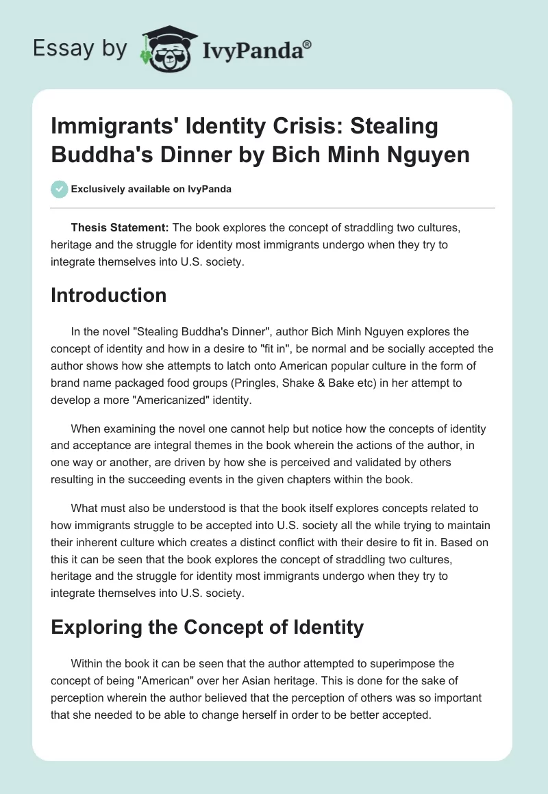 Immigrants' Identity Crisis: "Stealing Buddha's Dinner" by Bich Minh Nguyen. Page 1