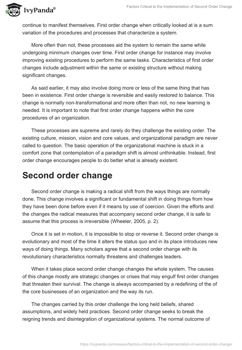 Factors Critical to the Implementation of Second Order Change. Page 2