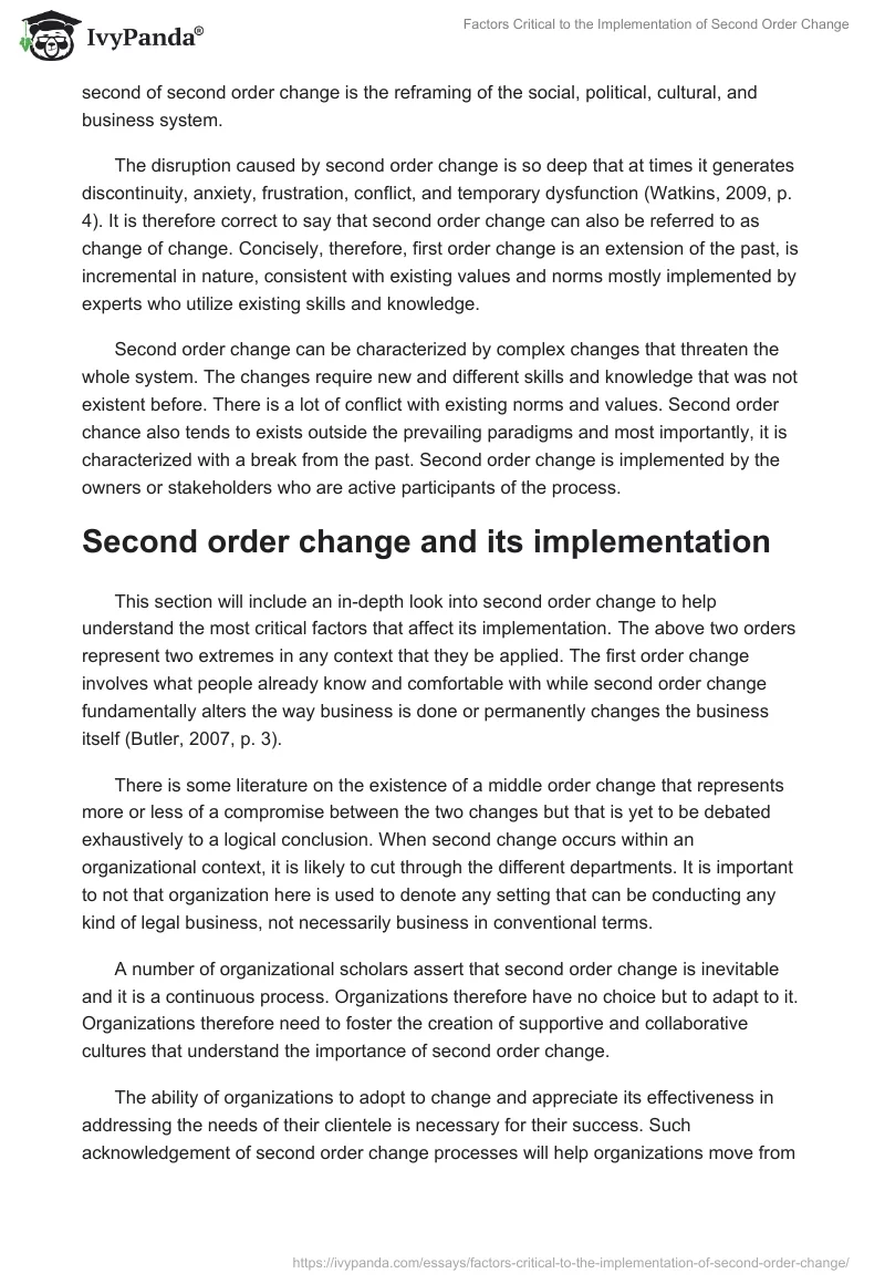 Factors Critical to the Implementation of Second Order Change. Page 3