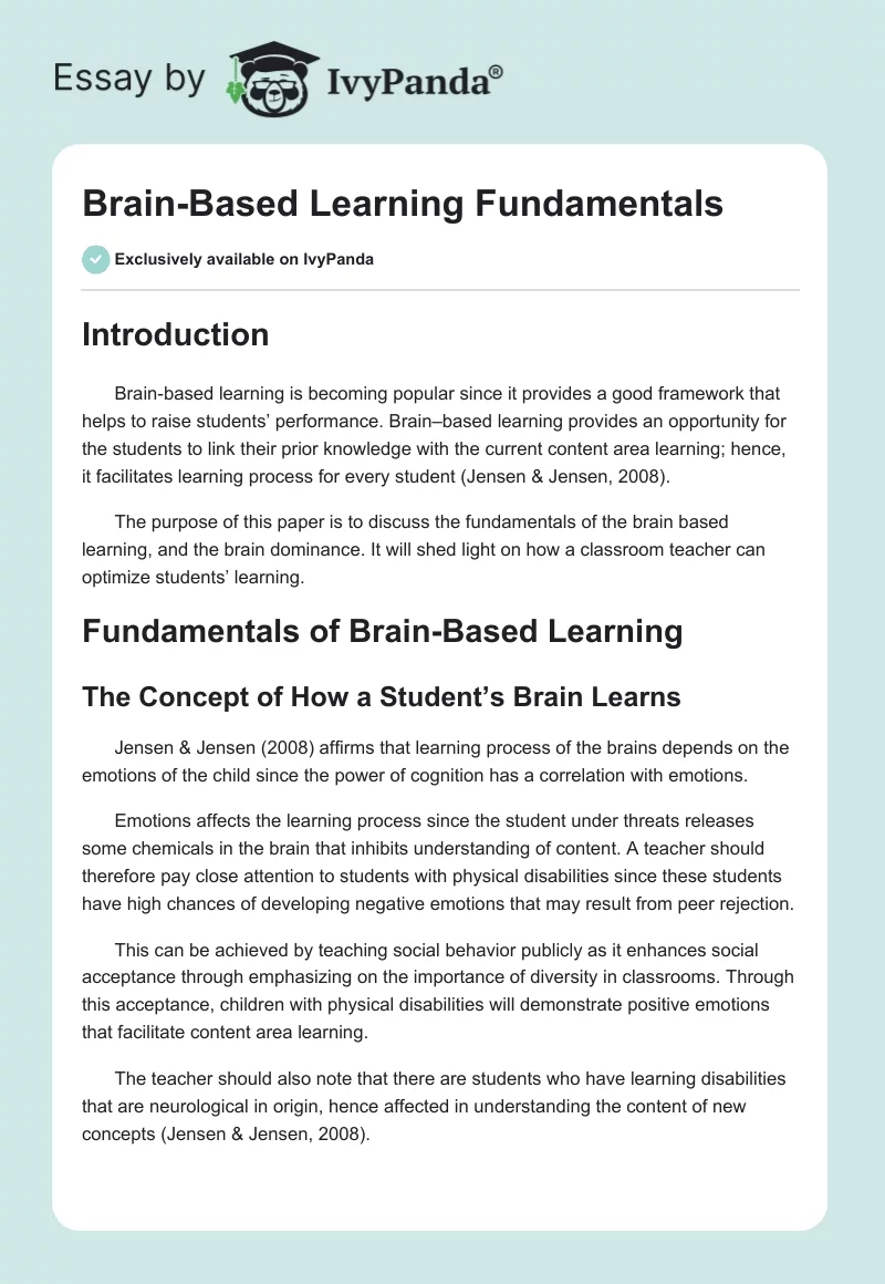 Brain-Based Learning Fundamentals. Page 1