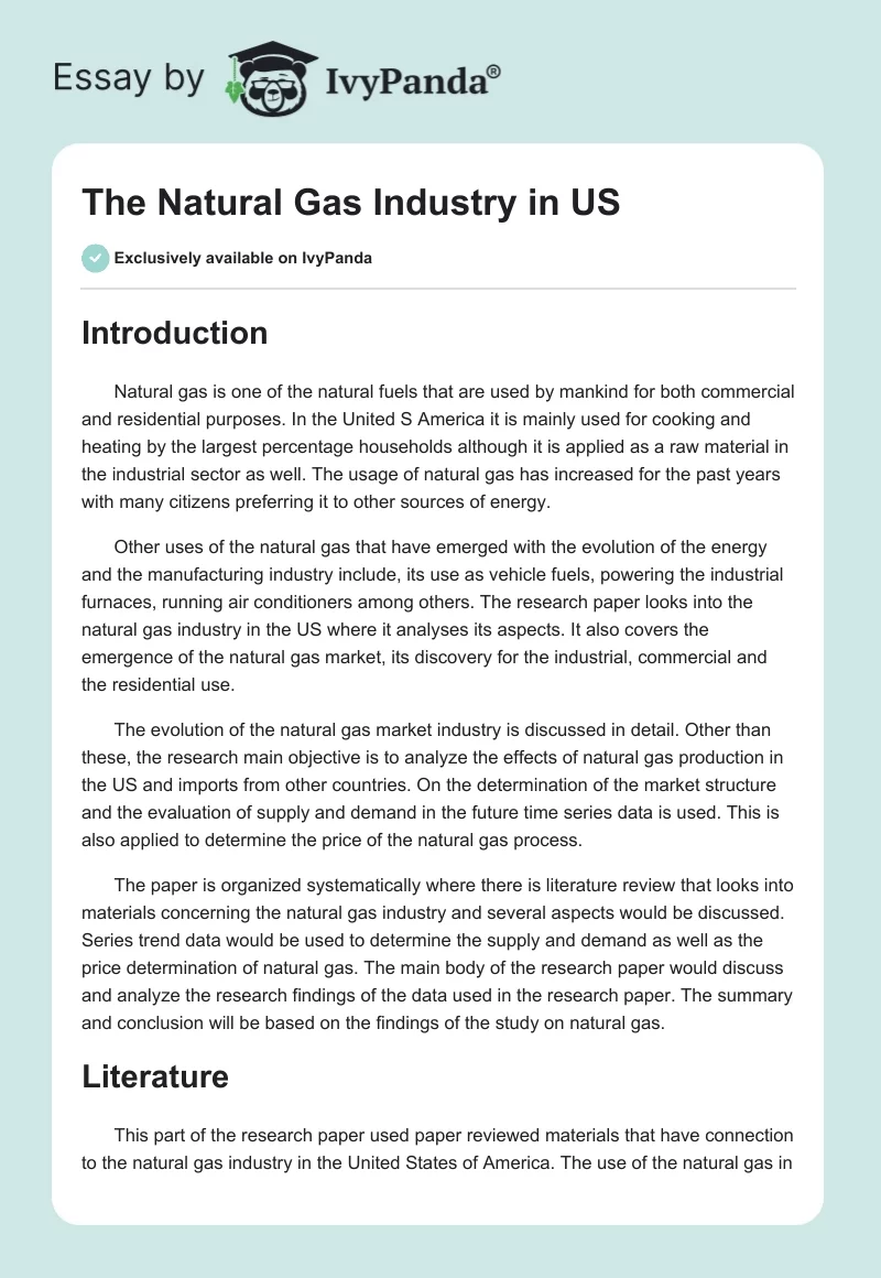 The Natural Gas Industry in US. Page 1