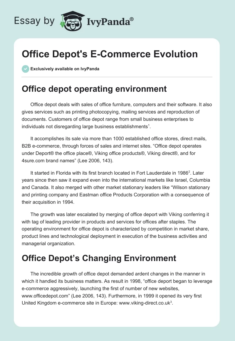 Office Depot's E-Commerce Evolution. Page 1