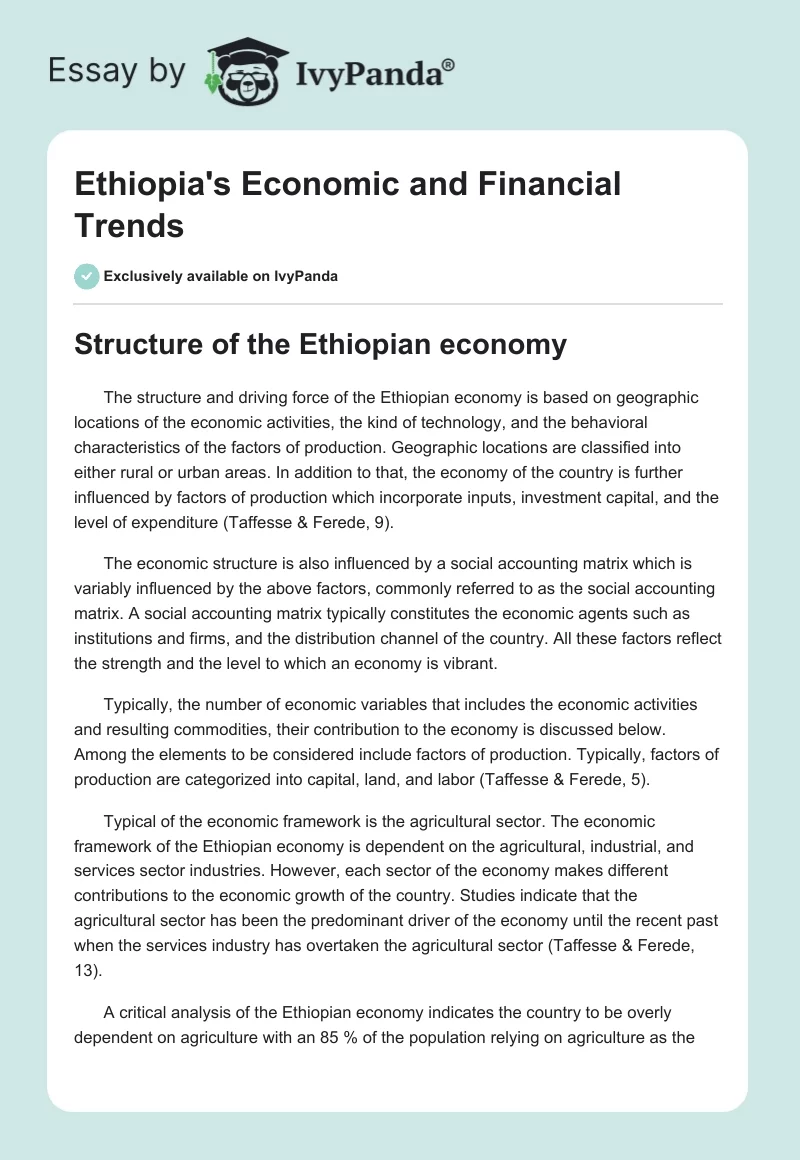 Ethiopia's Economic and Financial Trends. Page 1