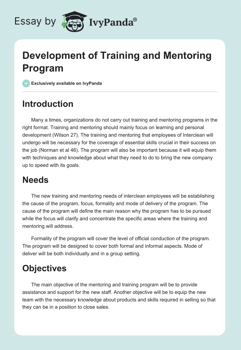 Development of Training and Mentoring Program. Page 1
